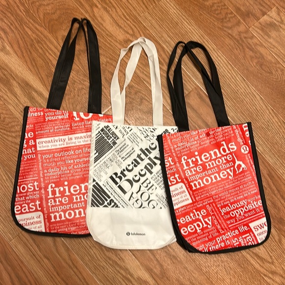 LULULEMON Reusable Red & White and White & Black Totes Bundle ~ EUC - Picture 1 of 3